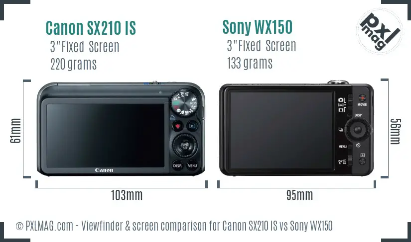 Canon SX210 IS vs Sony WX150 Screen and Viewfinder comparison Canon SX210 IS vs Sony WX150 Screen and Viewfinder comparison