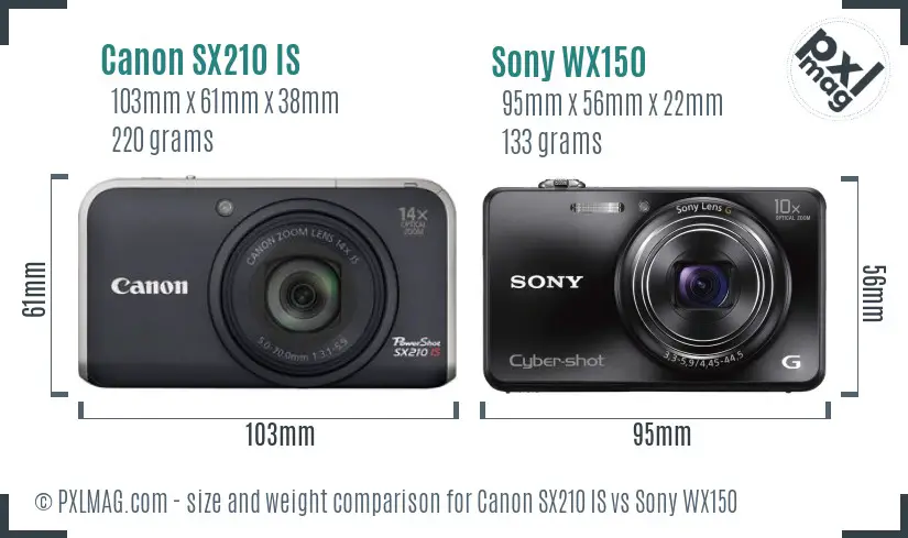 Canon SX210 IS vs Sony WX150 size comparison Canon SX210 IS vs Sony WX150 size comparison