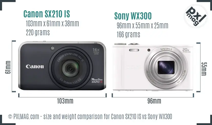Canon SX210 IS vs Sony WX300 size comparison