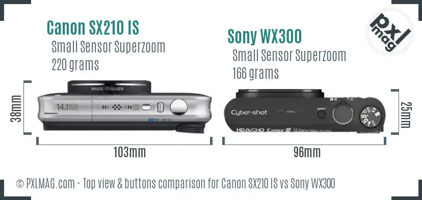 Canon SX210 IS vs Sony WX300 top view buttons comparison