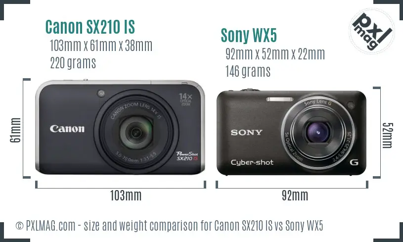 Canon SX210 IS vs Sony WX5 size comparison