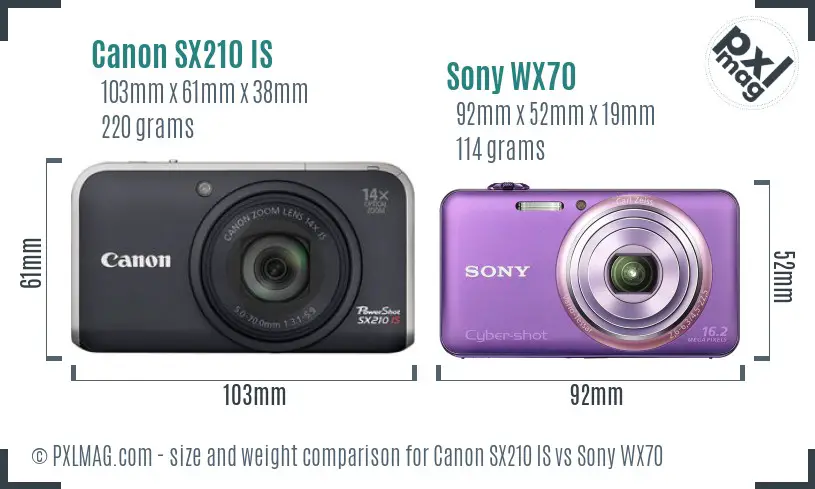 Canon SX210 IS vs Sony WX70 size comparison