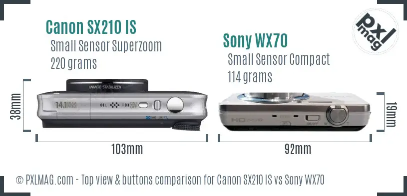 Canon SX210 IS vs Sony WX70 top view buttons comparison