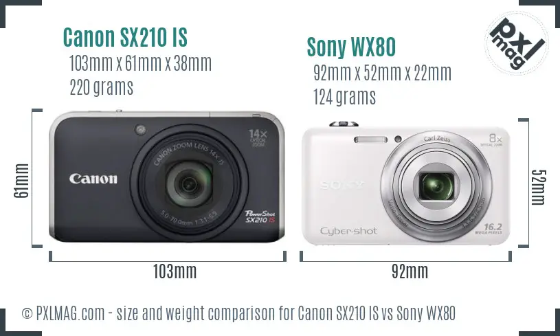 Canon SX210 IS vs Sony WX80 size comparison