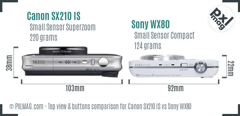 Canon SX210 IS vs Sony WX80 top view buttons comparison