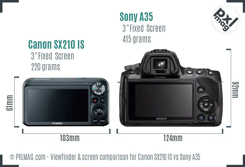 Canon SX210 IS vs Sony A35 Screen and Viewfinder comparison