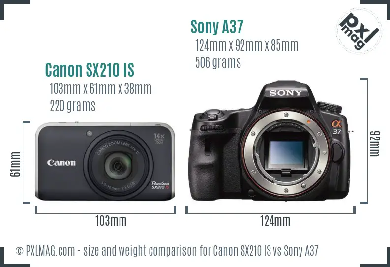 Canon SX210 IS vs Sony A37 size comparison Canon SX210 IS vs Sony A37 size comparison
