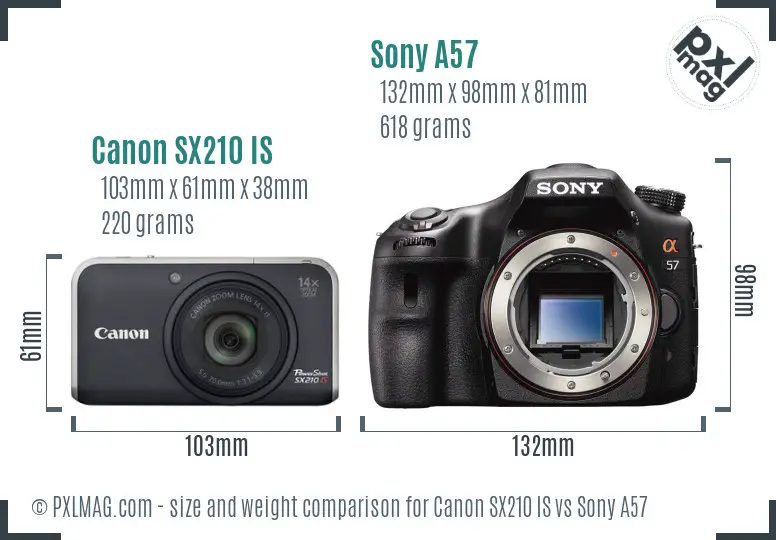 Canon SX210 IS vs Sony A57 size comparison Canon SX210 IS vs Sony A57 size comparison