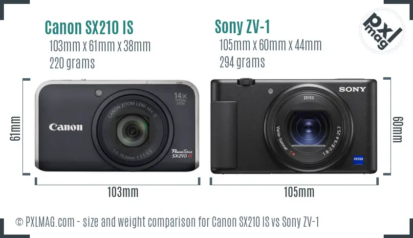 Canon SX210 IS vs Sony ZV-1 size comparison Canon SX210 IS vs Sony ZV-1 size comparison