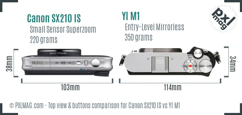 Canon SX210 IS vs YI M1 top view buttons comparison