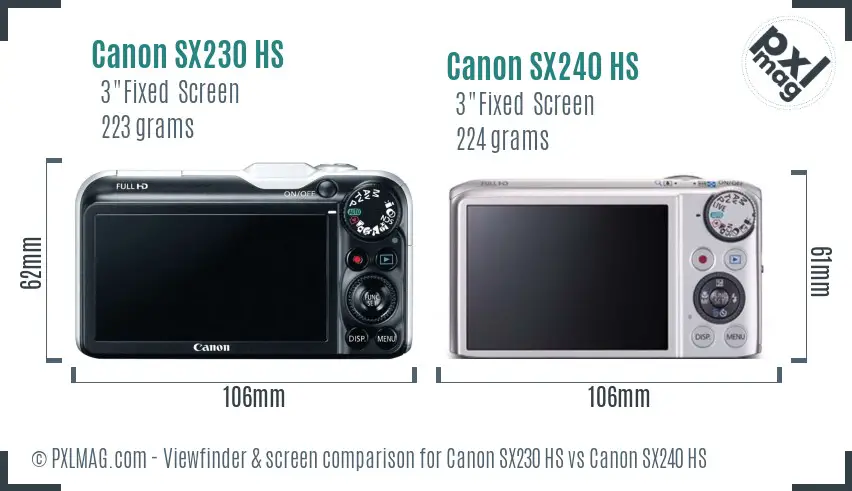 Canon SX230 HS vs Canon SX240 HS Screen and Viewfinder comparison