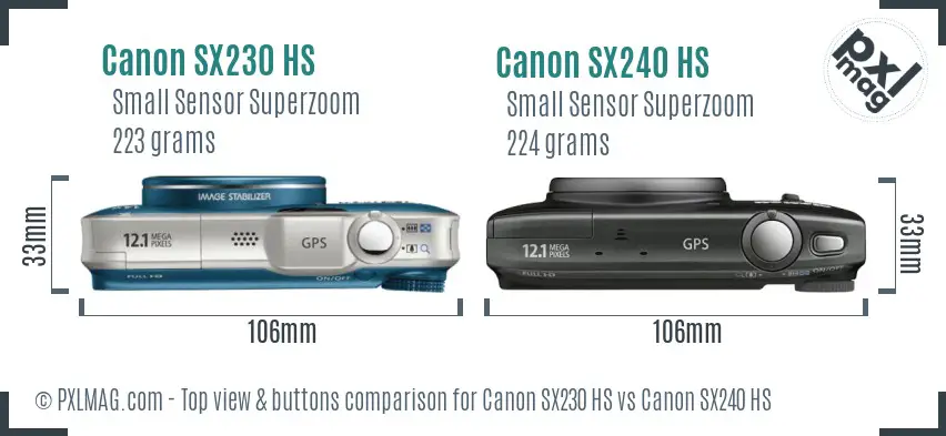 Canon SX230 HS vs Canon SX240 HS top view buttons comparison