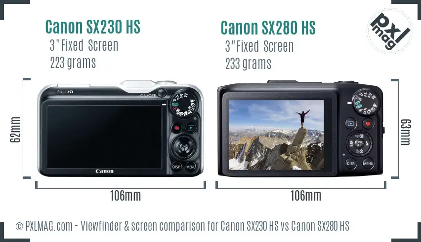 Canon SX230 HS vs Canon SX280 HS Screen and Viewfinder comparison