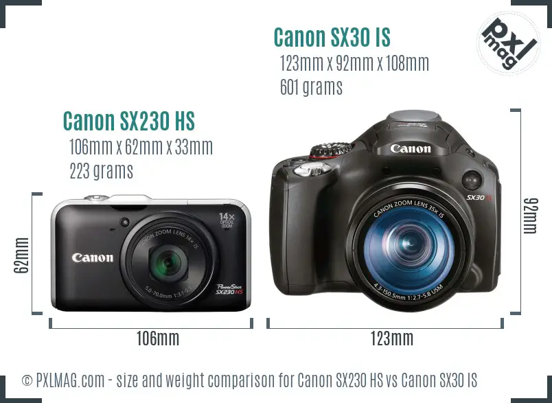 Canon SX230 HS vs Canon SX30 IS size comparison