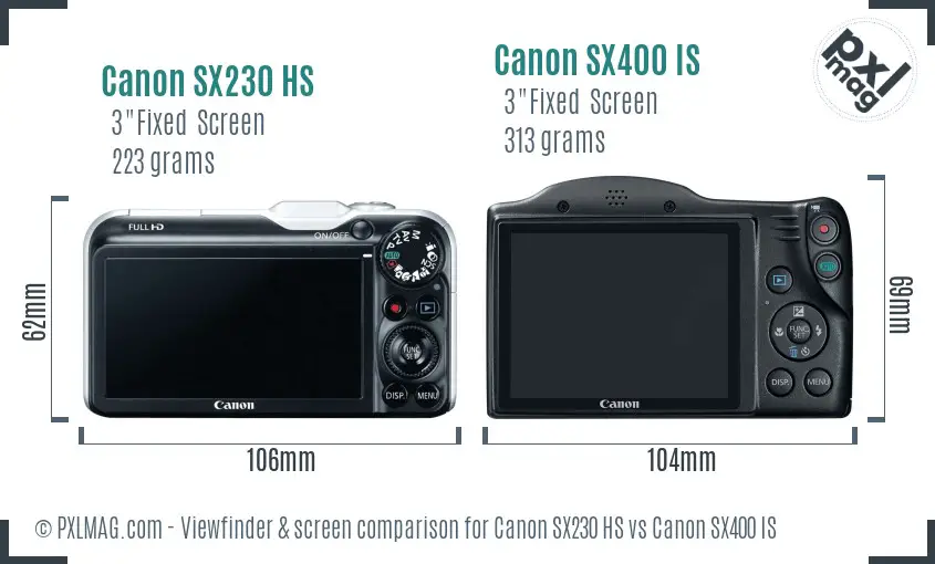 Canon SX230 HS vs Canon SX400 IS Screen and Viewfinder comparison