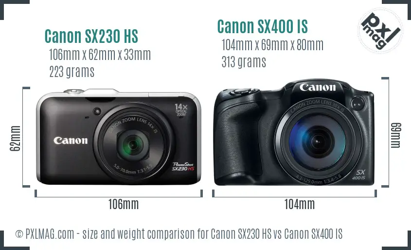 Canon SX230 HS vs Canon SX400 IS size comparison
