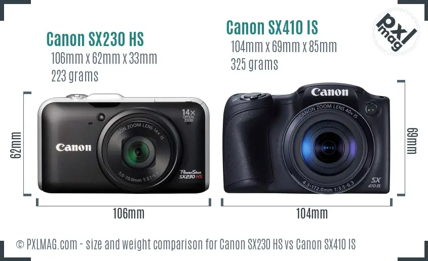 Canon SX230 HS vs Canon SX410 IS size comparison