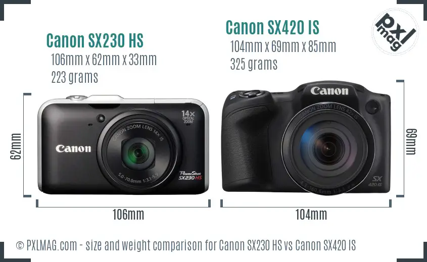 Canon SX230 HS vs Canon SX420 IS size comparison