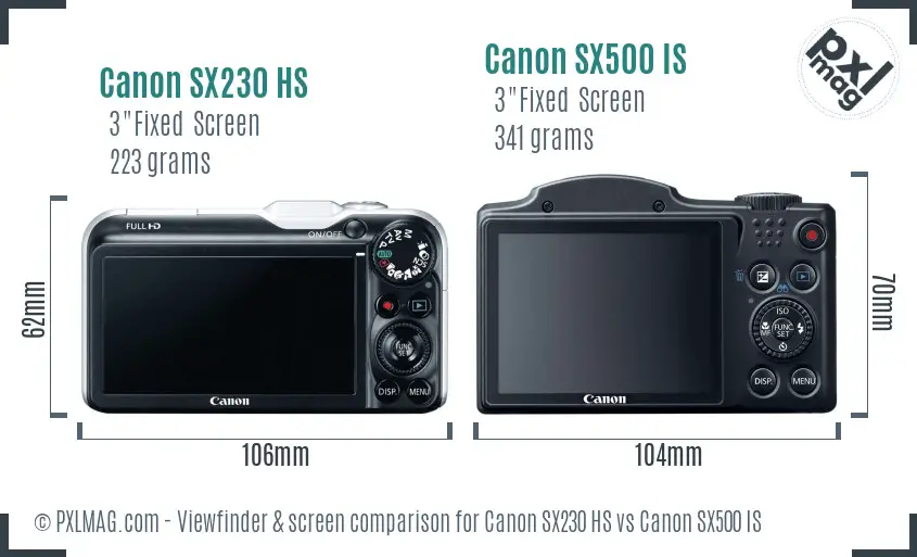 Canon SX230 HS vs Canon SX500 IS Screen and Viewfinder comparison