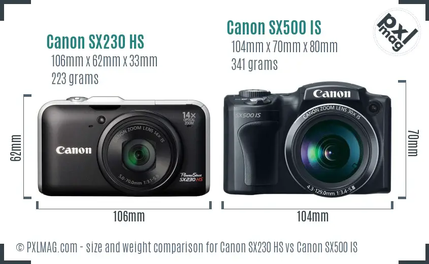 Canon SX230 HS vs Canon SX500 IS size comparison