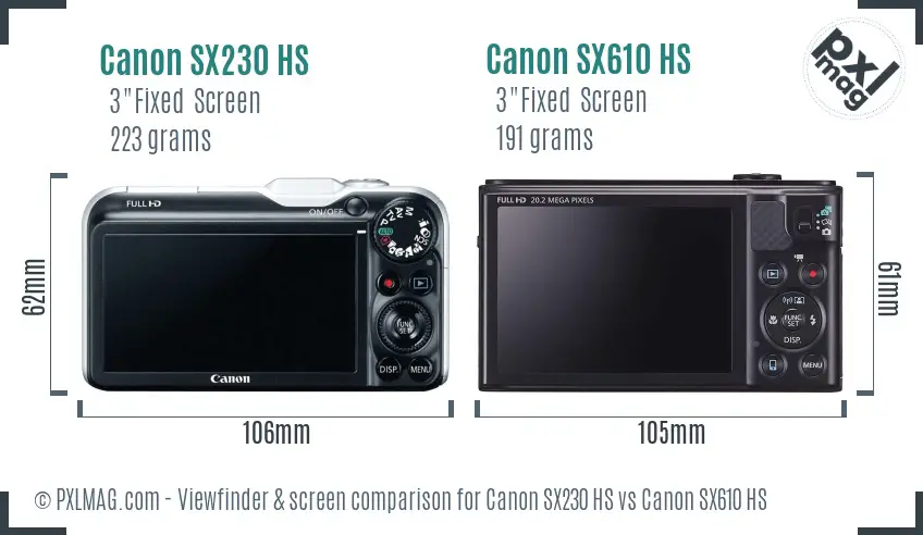 Canon SX230 HS vs Canon SX610 HS Screen and Viewfinder comparison
