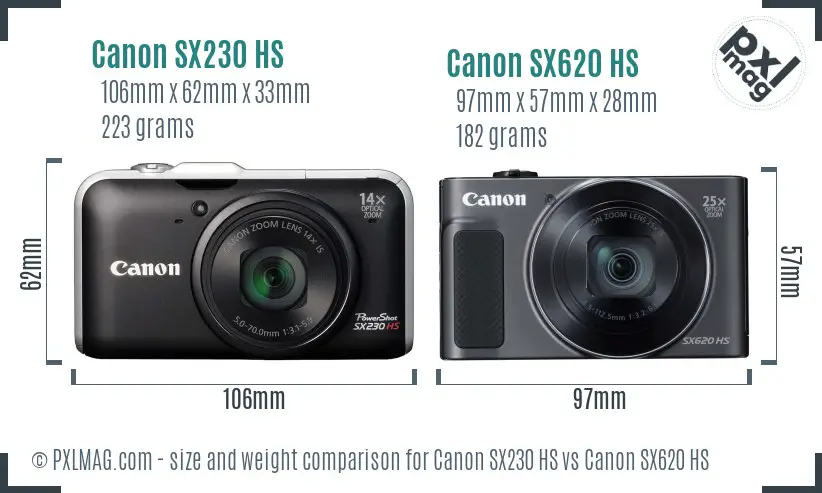 Canon SX230 HS vs Canon SX620 HS size comparison
