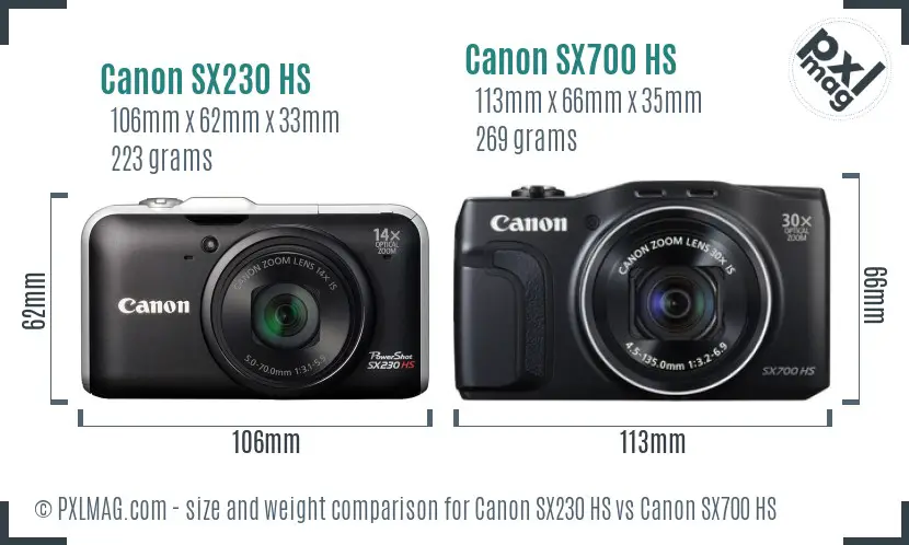 Canon SX230 HS vs Canon SX700 HS size comparison
