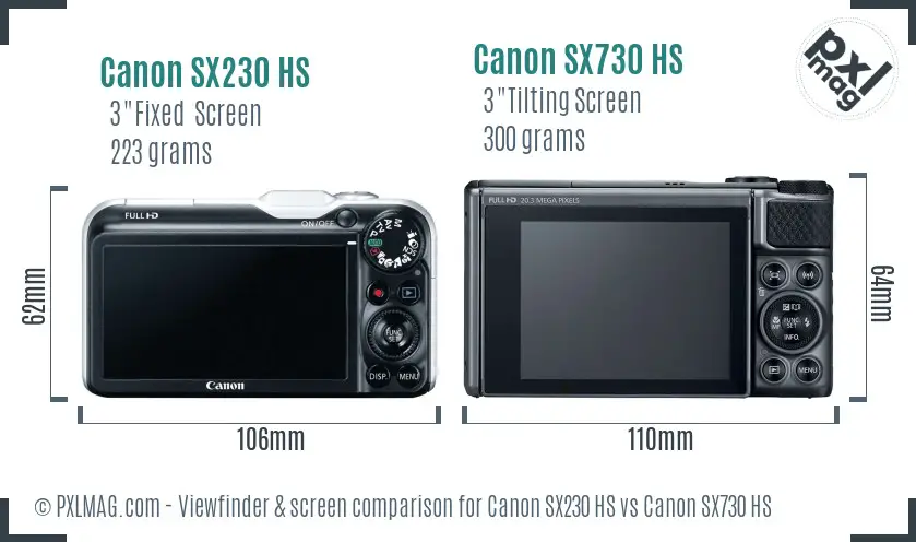 Canon SX230 HS vs Canon SX730 HS Screen and Viewfinder comparison