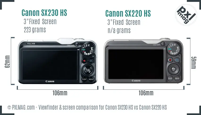Canon SX230 HS vs Canon SX220 HS Screen and Viewfinder comparison