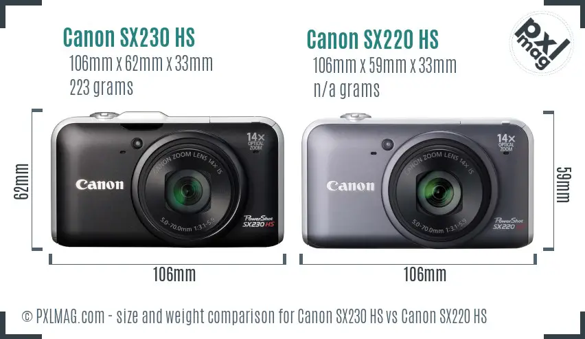 Canon SX230 HS vs Canon SX220 HS size comparison