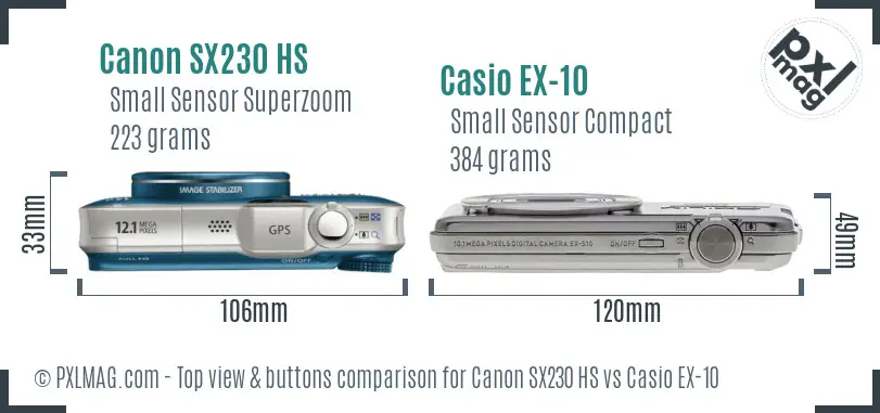 Canon SX230 HS vs Casio EX-10 top view buttons comparison