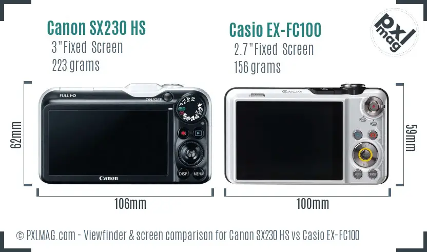 Canon SX230 HS vs Casio EX-FC100 Screen and Viewfinder comparison