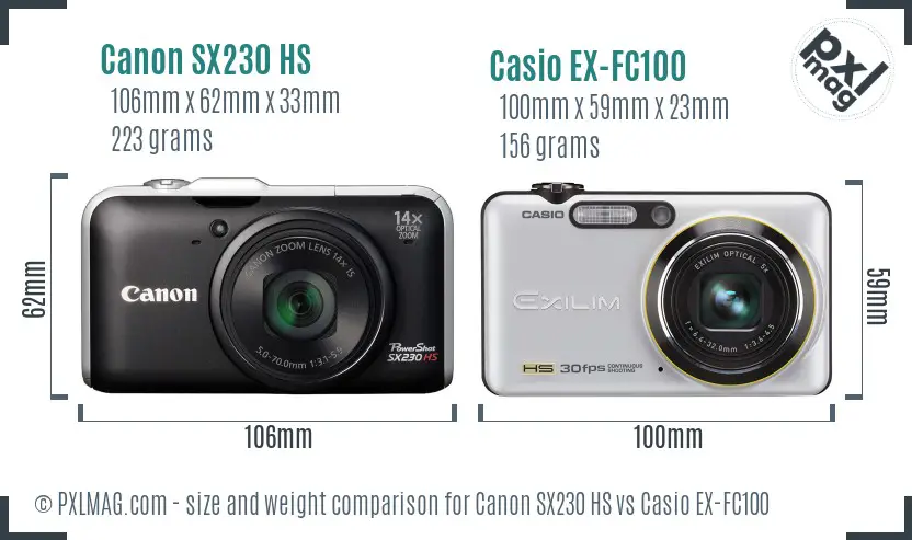 Canon SX230 HS vs Casio EX-FC100 size comparison