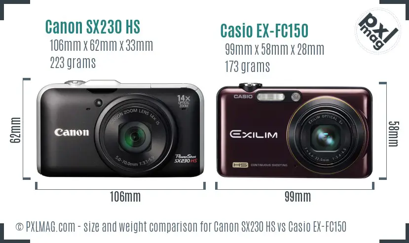 Canon SX230 HS vs Casio EX-FC150 size comparison