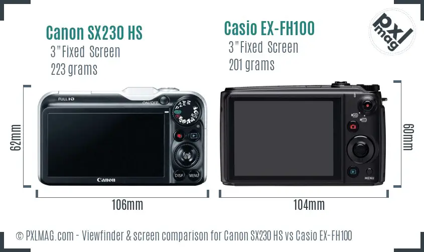 Canon SX230 HS vs Casio EX-FH100 Screen and Viewfinder comparison