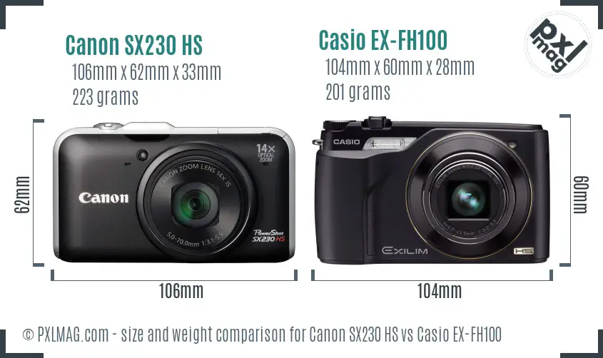 Canon SX230 HS vs Casio EX-FH100 size comparison