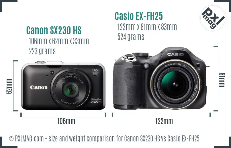 Canon SX230 HS vs Casio EX-FH25 size comparison