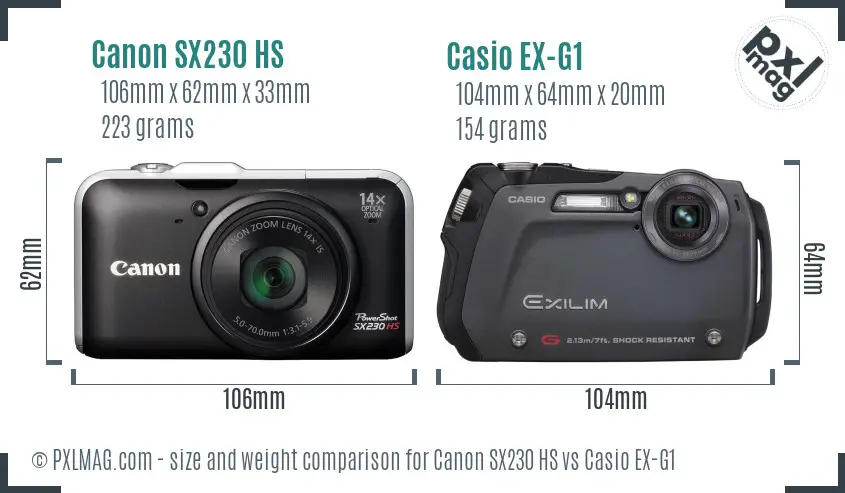 Canon SX230 HS vs Casio EX-G1 size comparison