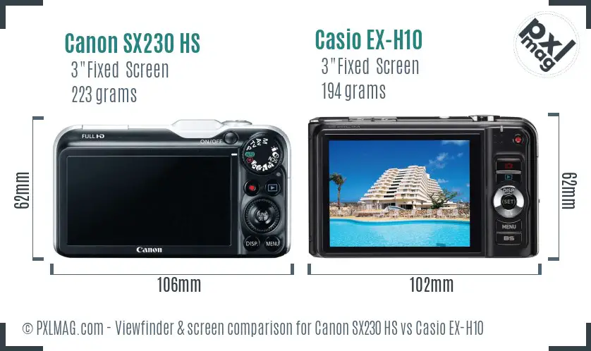 Canon SX230 HS vs Casio EX-H10 Screen and Viewfinder comparison