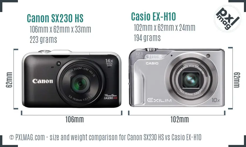Canon SX230 HS vs Casio EX-H10 size comparison