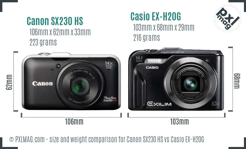 Canon SX230 HS vs Casio EX-H20G size comparison