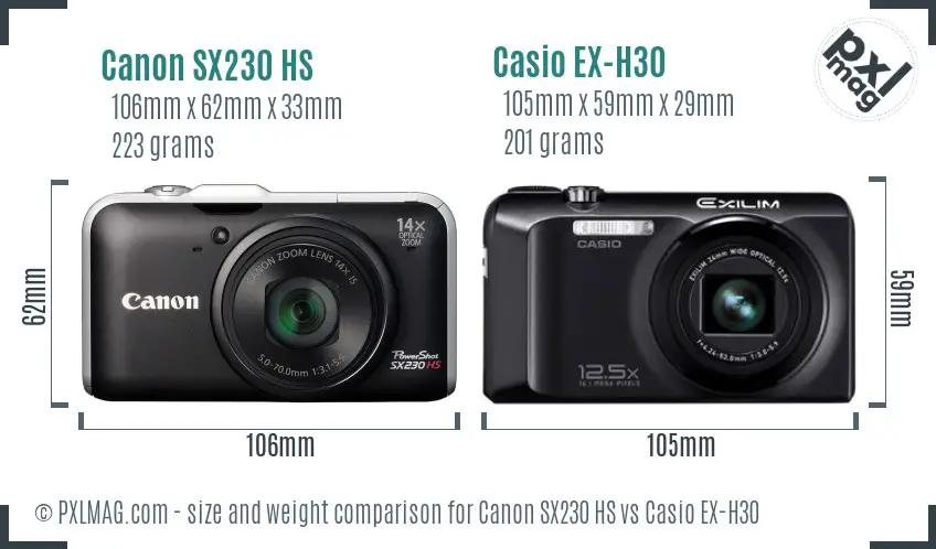 Canon SX230 HS vs Casio EX-H30 size comparison
