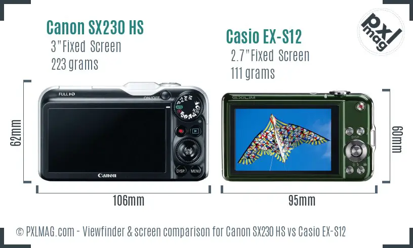 Canon SX230 HS vs Casio EX-S12 Screen and Viewfinder comparison