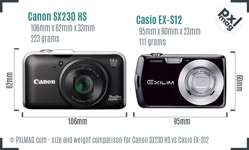 Canon SX230 HS vs Casio EX-S12 size comparison