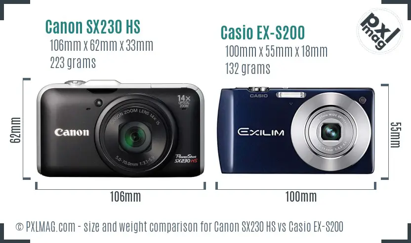 Canon SX230 HS vs Casio EX-S200 size comparison