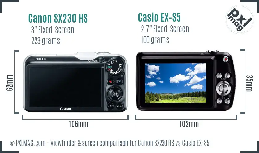 Canon SX230 HS vs Casio EX-S5 Screen and Viewfinder comparison