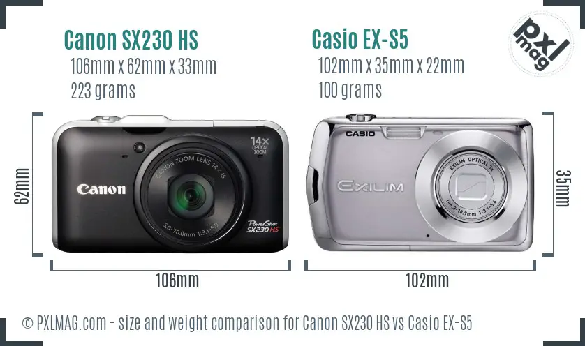 Canon SX230 HS vs Casio EX-S5 size comparison