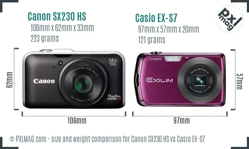Canon SX230 HS vs Casio EX-S7 size comparison