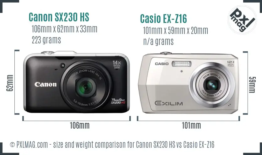 Canon SX230 HS vs Casio EX-Z16 size comparison Canon SX230 HS vs Casio EX-Z16 size comparison