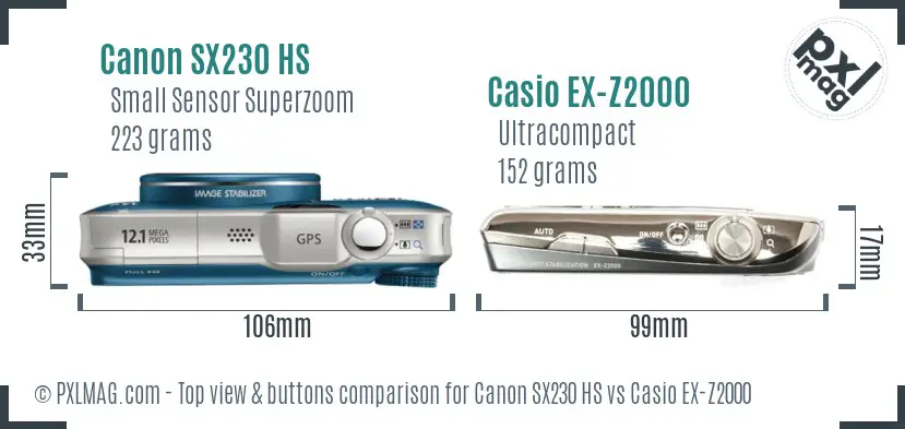 Canon SX230 HS vs Casio EX-Z2000 top view buttons comparison